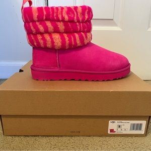 Ugg Fluff Mini Quilted WOMEN’S Size 8 Rock Rose Zebra Brand New